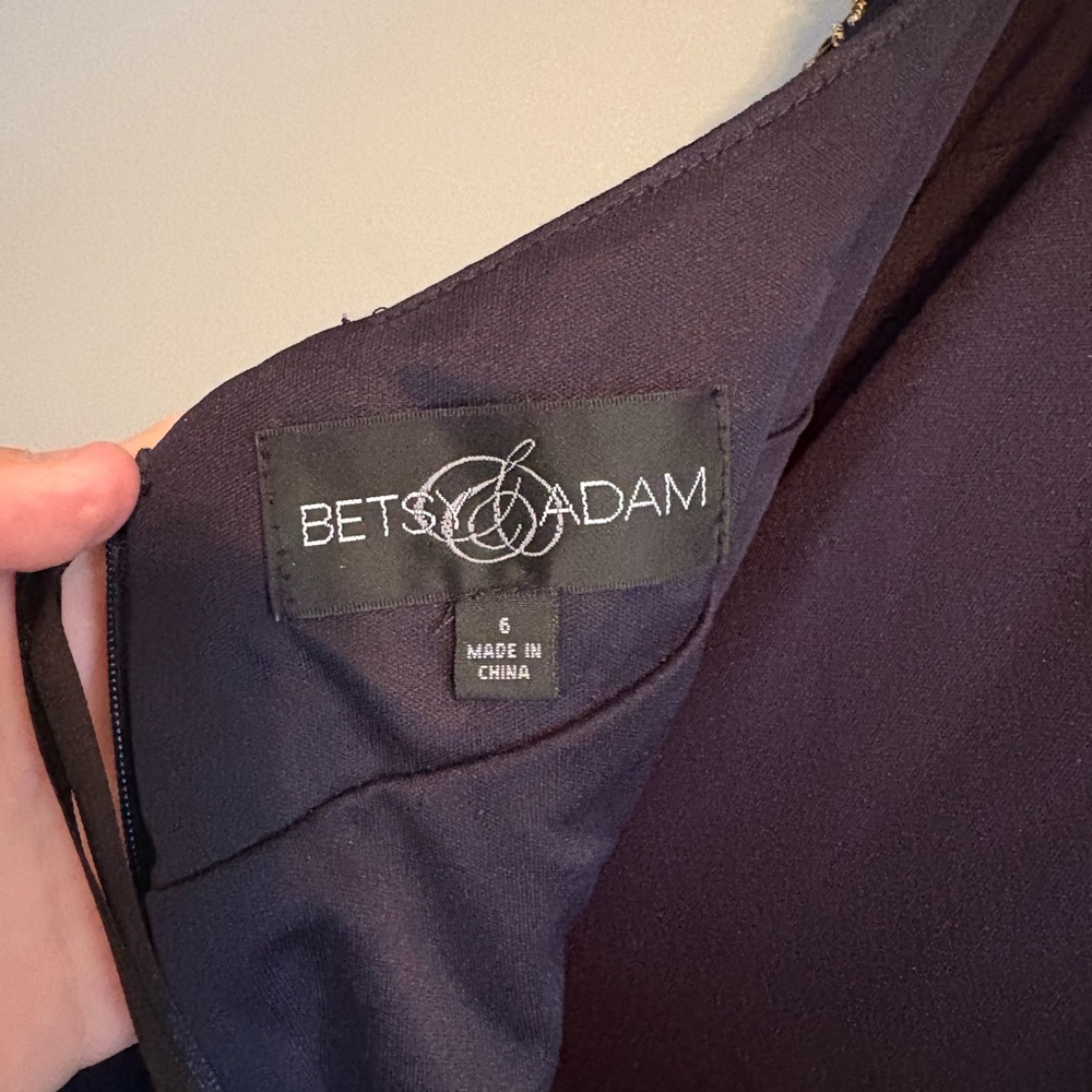 Betsy & Adam Navy Formal Maxi Dress with Gold Accents - Picture 2 of 9
